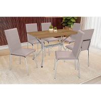 Conjunto Mesa Sala Jantar Loire Com Tampo De Madeira 160cm E 6 Cadeiras Amsterdã Cromada Nude 16 Kappesberg - 1