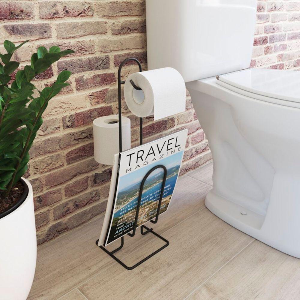 Suporte De Papel Higiênico Com Revisteiro-lenço Umedecido - Stolf Preto - 2