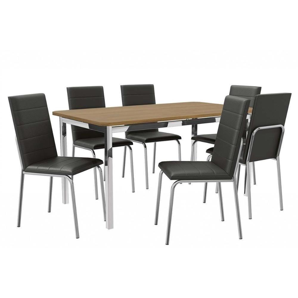 Conjunto Mesa De Cozinha Reno Com Tampo De Madeira 160cm E 6 Cadeiras Amsterdã Cromada Nude 16 Kappesberg - 5