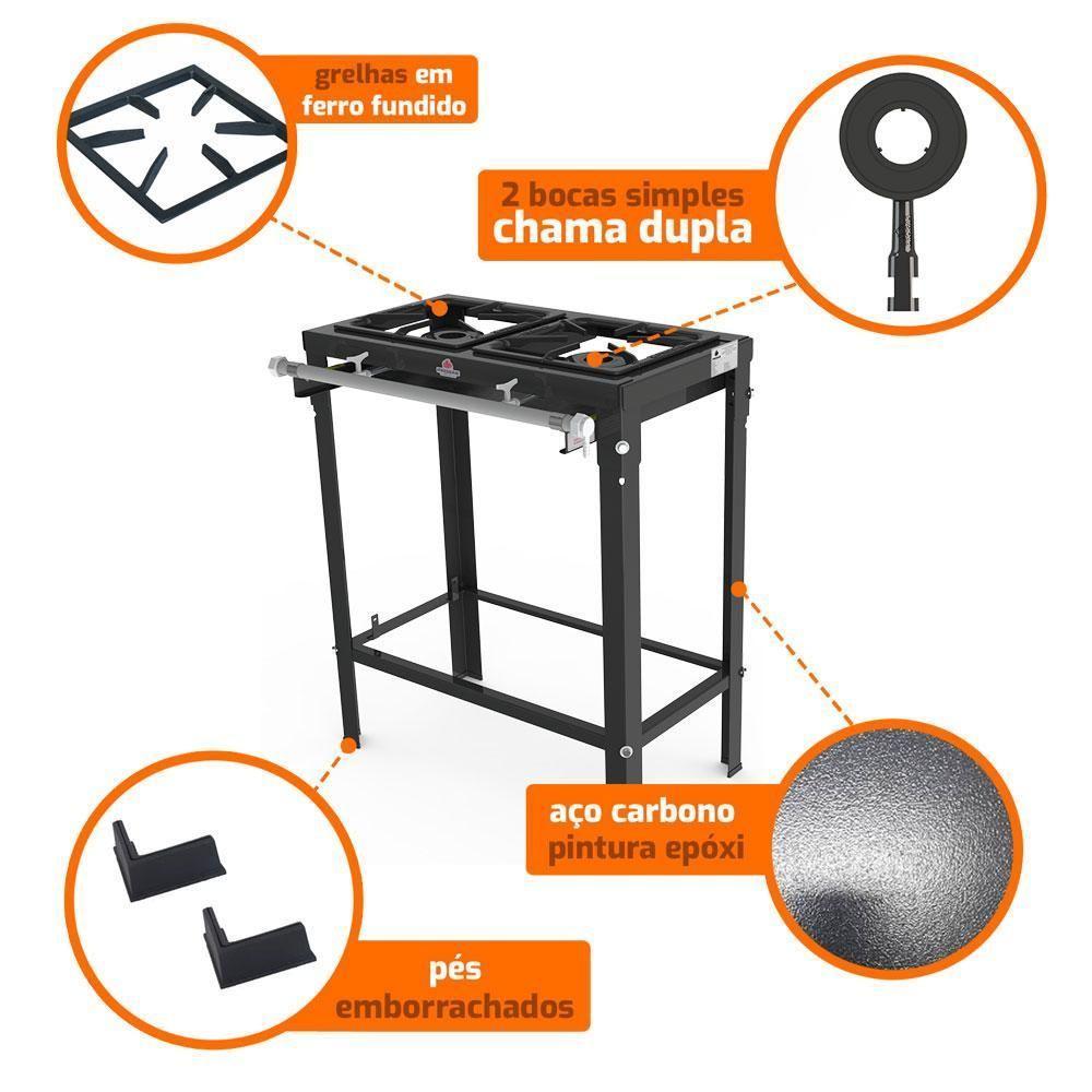 Fogão A Gás Baixa Pressão Com Pés Em Aço Carbono E 2 Queimadores Simples PMS-200 Progás - 3