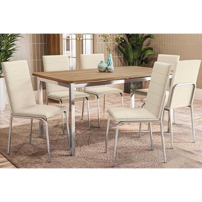 Conjunto Mesa Sala Jantar Reno Com Tampo De Madeira 160cm E 6 Cadeiras Amsterdã Cromada Nude 16 Kappesberg