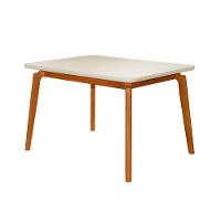 Mesa Jantar Luxo Jade Retangular 120x90cm Tampo Chanfrado Off White Base Madeira Maciça Mel - 1