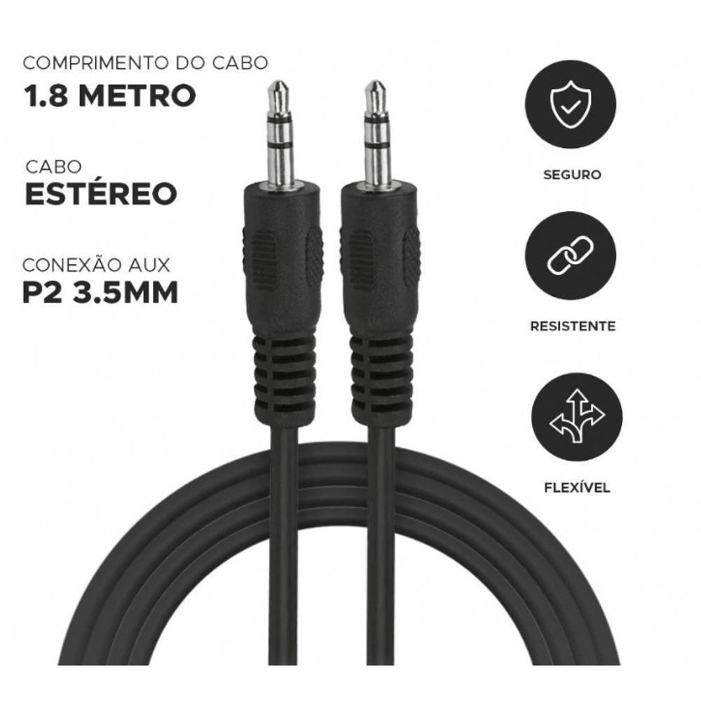 Kit Cabo Auxiliar P2 X P2 Macho Estéreo 1,5-2-3-5 Metros Dourado - 3