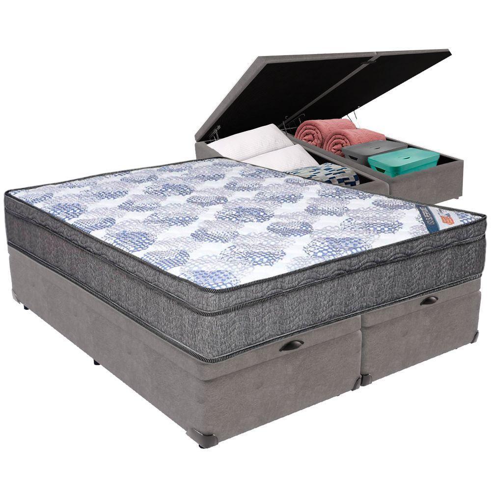 Cama Box Baú Cinza E Colchão Iso Superpocket Molas Ensacadas Queen Ortobom - 1