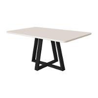 Mesa De Jantar Luxo 120x90 Tampo Mdf/vidro Para 4 Lugares Pés Madeira Maciça Pérola - Preto/off Whit - 1