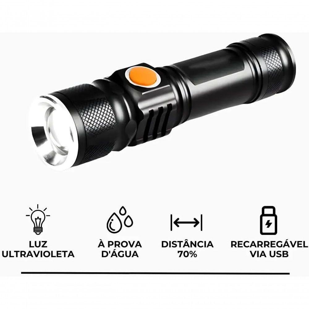 Lanterna Recarregável Usb Luz Negra Uv Alta Intensidade - 6
