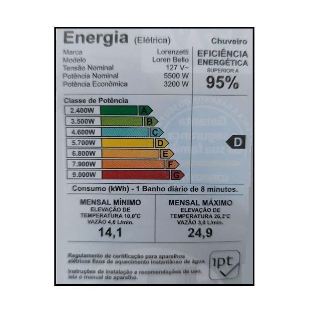 Chuveiro Loren Bello Ultra Com Cano Lorenzetti Branco 5500w 110V - 4