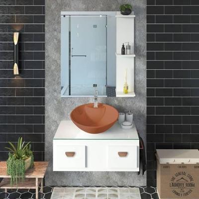 Conjunto Bancada Essenza 600 Com Tampo De Vidro Quadrado Cuba Branco e bronze