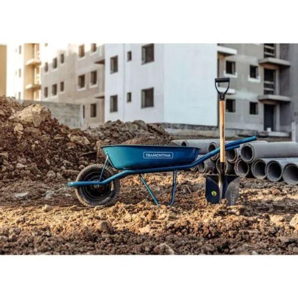 Carrinho De Mão Tramontina Caçamba Rasa Metálica Braço Metálico E Pneu Com Câmara Azul 50l - 3