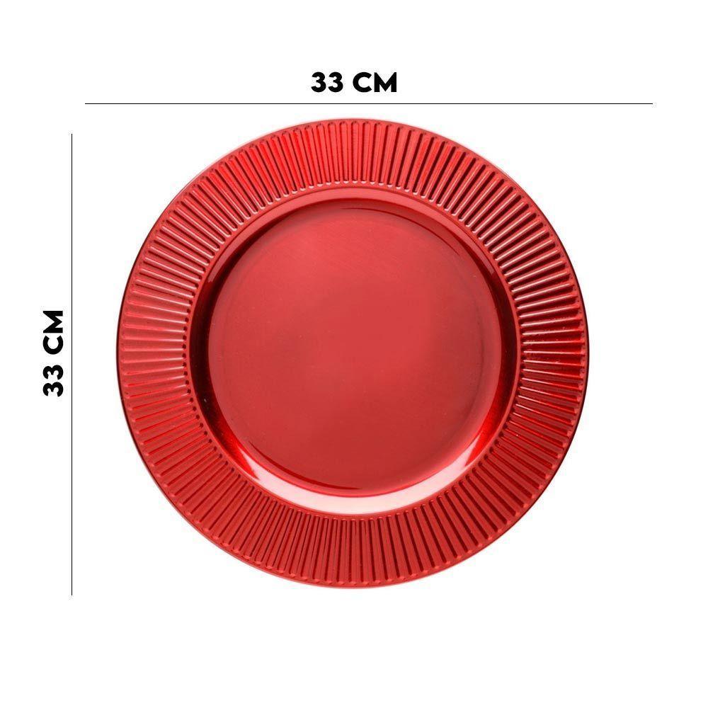 Jogo 6 Sousplat Redondo Primer Plástico Vermelho 33cm Lyor - 3