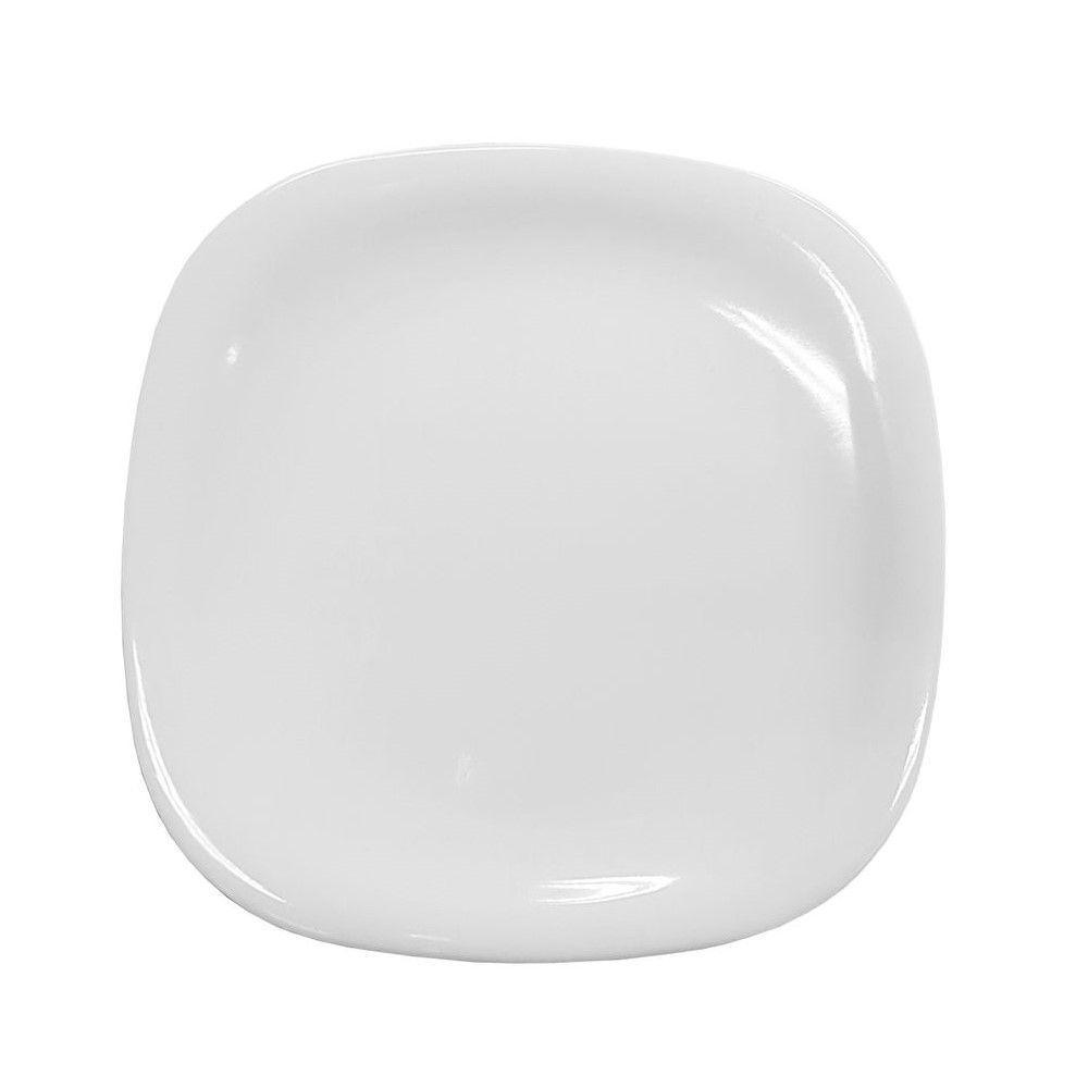 Jogo 6 Prato Raso Branco Quadrado Square 25,5cm Vidro Opalino Jantar Em Casa Tem - 1
