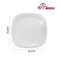 Jogo 6 Prato Raso Branco Quadrado Square 25,5cm Vidro Opalino Jantar Em Casa Tem - 2