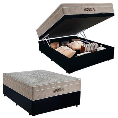 Cama Box Baú Casal Sintético Cremil + Colchão Molas Ensacadas Airprime 138x188x65cm Preto