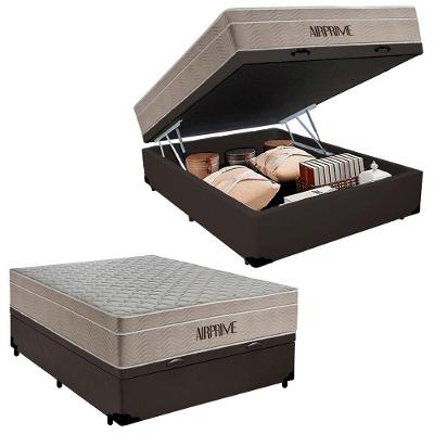 Cama Box Baú Casal Sintético Cremil + Colchão Molas Ensacadas Airprime 138x188x65cm Cor:marrom