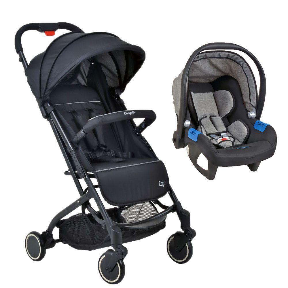 Travel System Burigotto Carrinho De Bebê Zap Preto Com Bebê Conforto Touring X Gray Preto Com Cinza - 1