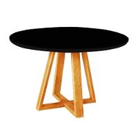 Mesa De Jantar Luxo Tampo Mdf/vidro Redonda Para 4 Lugares Pés Madeira Maciça Pérola - Mel/preto - 1