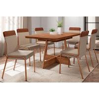 Sala De Jantar Completa átria 1592 Aço C- Tampo Madeirado 160x90cm E 6 Cadeiras Duo Rose-freijo-nogal - Rose-areia - Caramelo - Carraro - 1