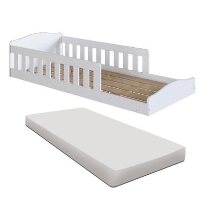 Cama Com Colchão Solteiro Montessoriana Infantil Proteção Lateral Branco Encanto Completa Móveis Branco