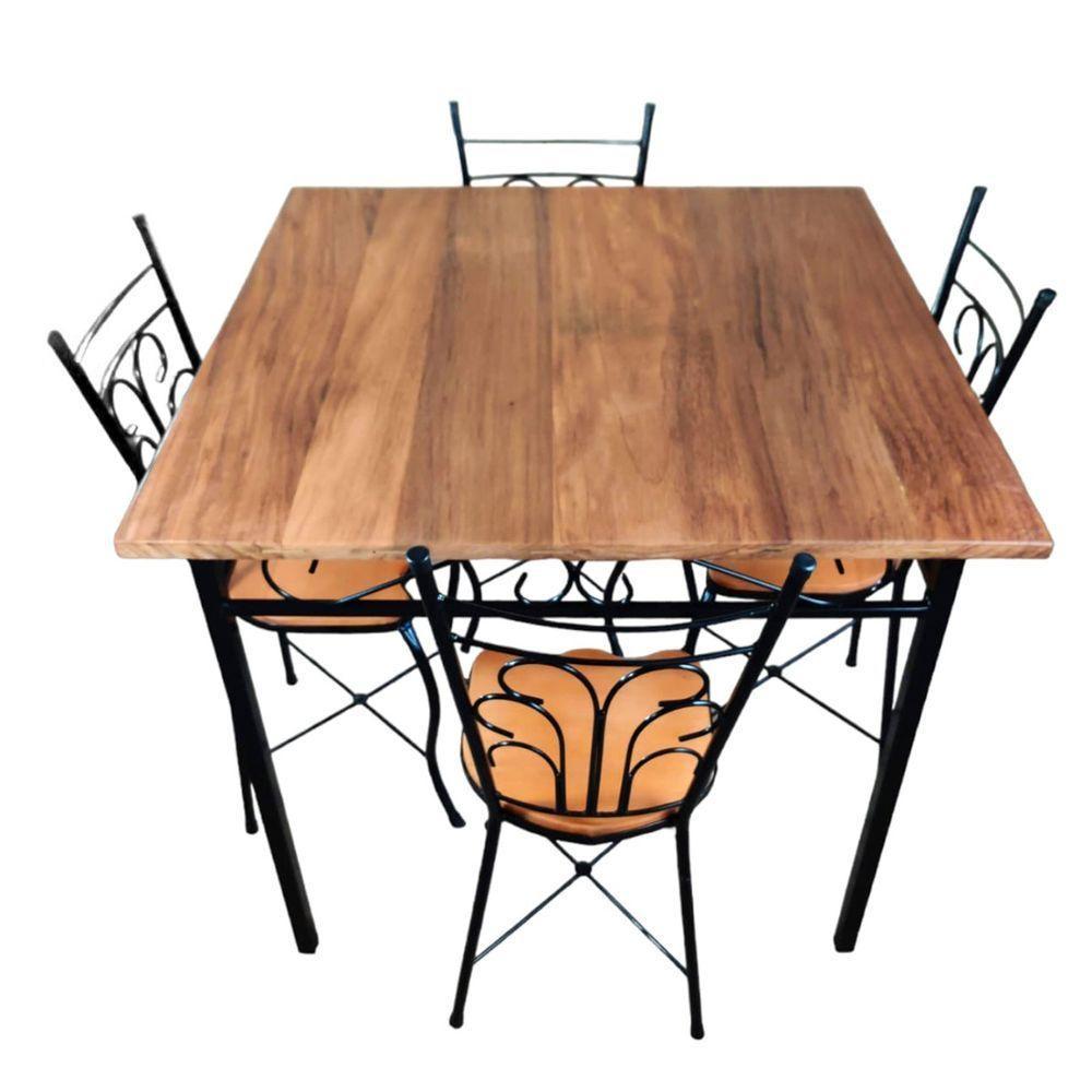 Conjunto De Jantar Industrial Rústico: Mesa Quadrada + 4 Cadeiras Compactas Tamanho 80x80cm - 1