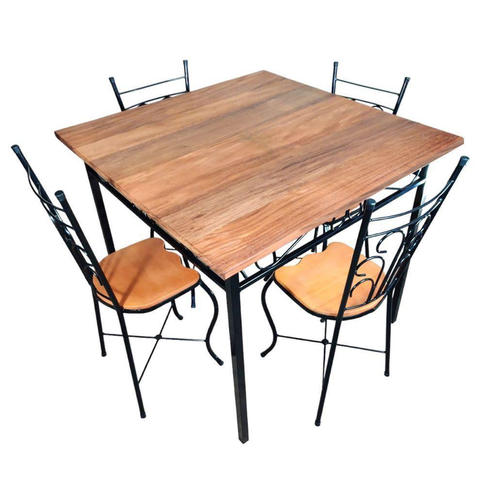 Conjunto De Jantar Industrial Rústico: Mesa Quadrada + 4 Cadeiras Compactas Tamanho 80x80cm - 7