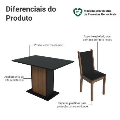 Conjunto Sala De Jantar Mesa Tampo De Vidro 4 Cadeiras Preto Rustic Martina Madesa