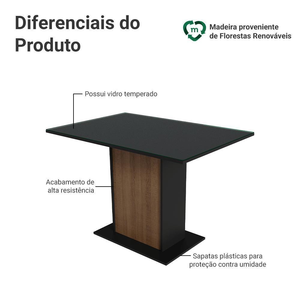 Mesa De Jantar Retangular Com Tampo De Vidro Preto Rustic 5329 Madesa Preto Rustic - 5