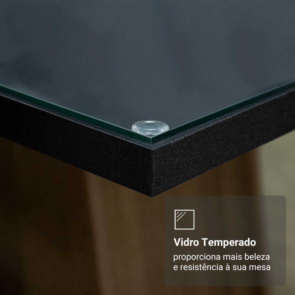 Mesa De Jantar Retangular Com Tampo De Vidro Preto Rustic 5329 Madesa Preto Rustic - 6