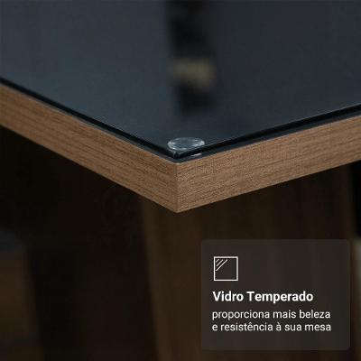 Conjunto Sala De Jantar Mesa Tampo De Vidro 6 Cadeiras Rustic Preto Viola Madesa Sintético
