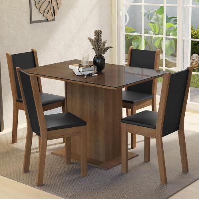 Conjunto de Jantar Martina 4 Lugares Tampo em MDP e Vidro com Cadeiras Estofadas Rustic Preto