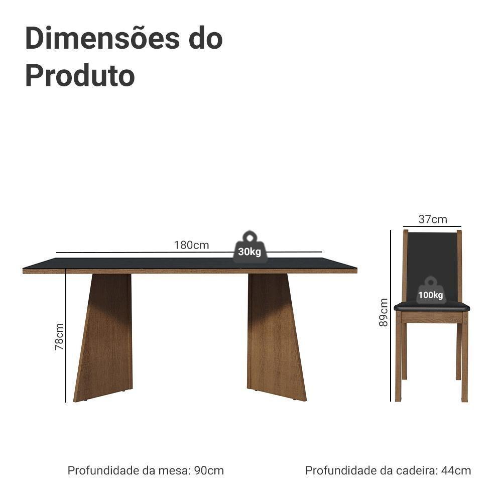 Conjunto Sala De Jantar Mesa Tampo De Vidro 8 Cadeiras Rustic Preto Justine Madesa Sintético - 3