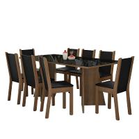 Conjunto Sala De Jantar Mesa Tampo De Vidro 8 Cadeiras Rustic Preto Justine Madesa Sintético - 2