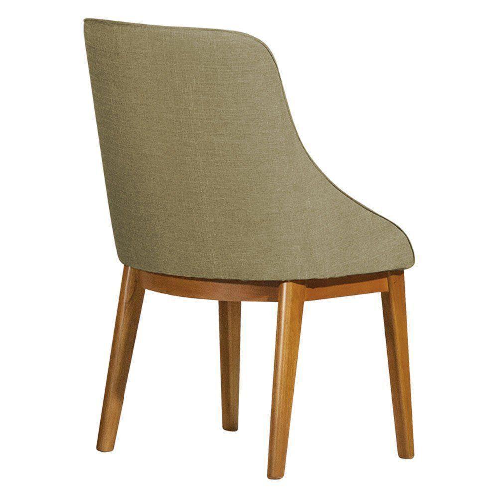 Kit 2 Cadeiras De Jantar Luxo Estofada Elisa Anatômica Linho Bege Base Madeira Maciça Mel - 2