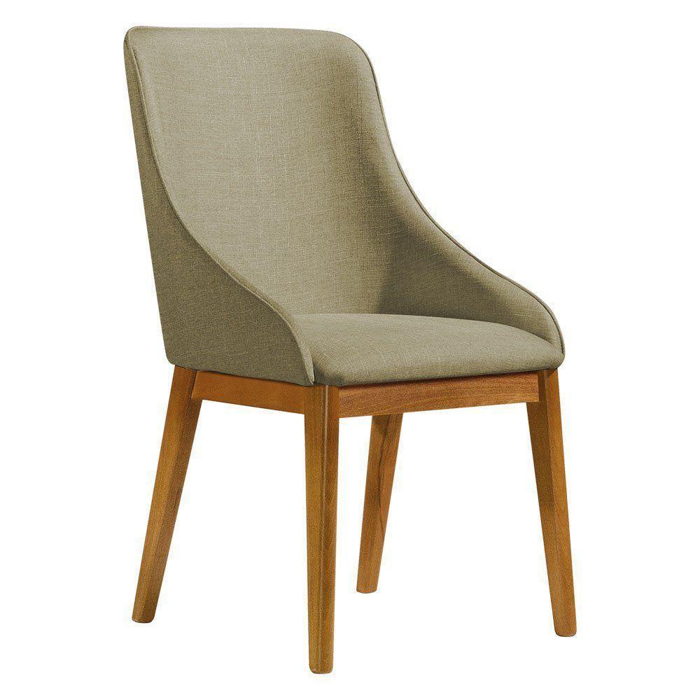 Kit 2 Cadeiras De Jantar Luxo Estofada Elisa Anatômica Linho Bege Base Madeira Maciça Mel - 4