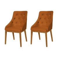 Kit 2 Cadeiras De Jantar Luxo Estofada Elisa Anatômica Capitonê Veludo Terracota Base Madeira Maciça - 1