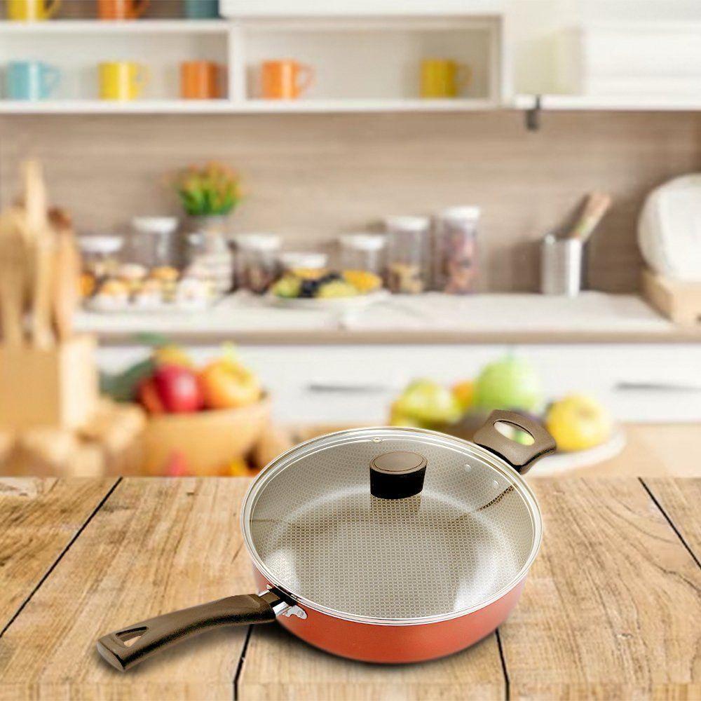 Frigideira Enjoy Reta 24cm Com Tampa De Vidro E Alça Vermelho - 2