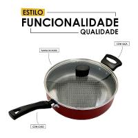 Frigideira Enjoy Reta 24cm Com Tampa De Vidro E Alça Vermelho - 6