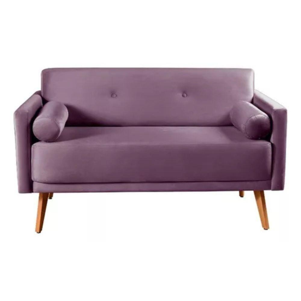 Sofá 2 Lugares Luma Veludo Roxo Com Pés Em Madeira 1,40m - 1