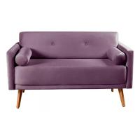 Sofá 2 Lugares Luma Veludo Roxo Com Pés Em Madeira 1,40m - 1