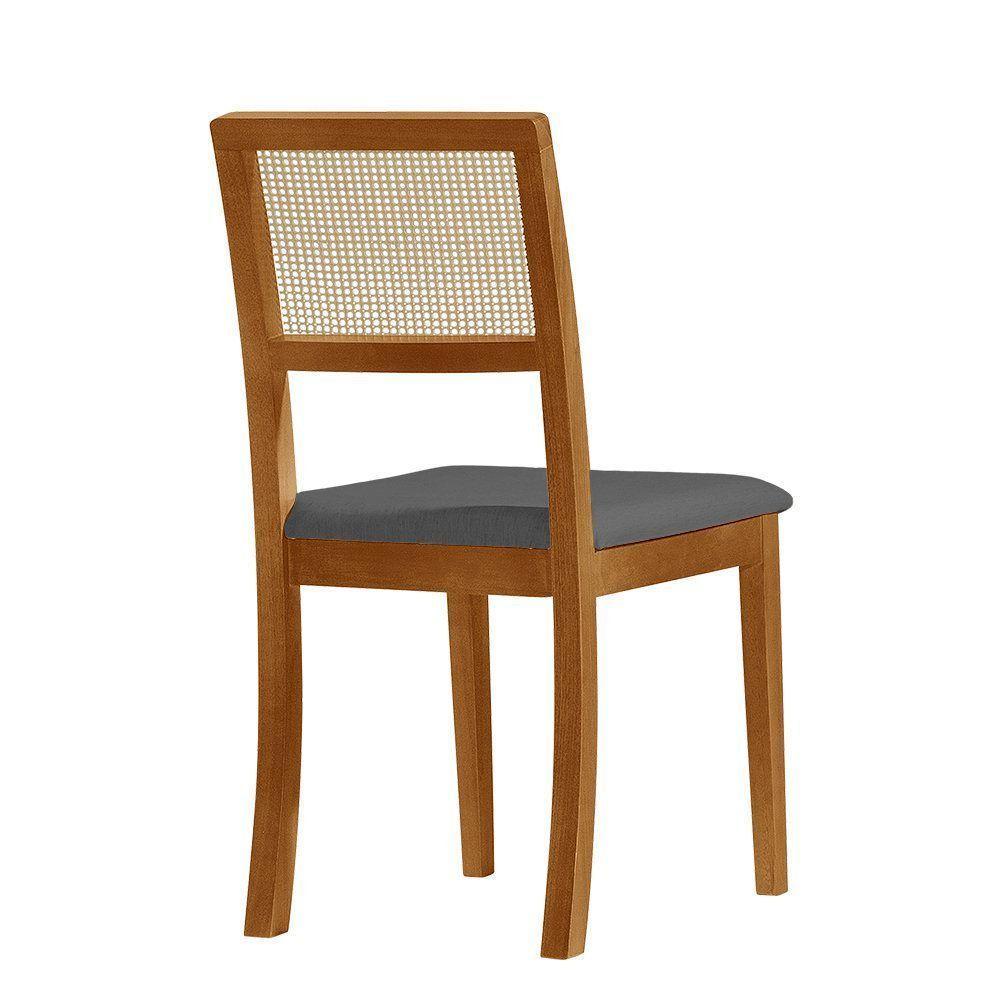 Kit 2 Cadeiras De Jantar Luxo Madeira Maciça Mel Encosto Telinha Palha Estofada Linho Cinza Rubi - 4