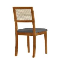 Kit 2 Cadeiras De Jantar Luxo Madeira Maciça Mel Encosto Telinha Palha Estofada Linho Cinza Rubi