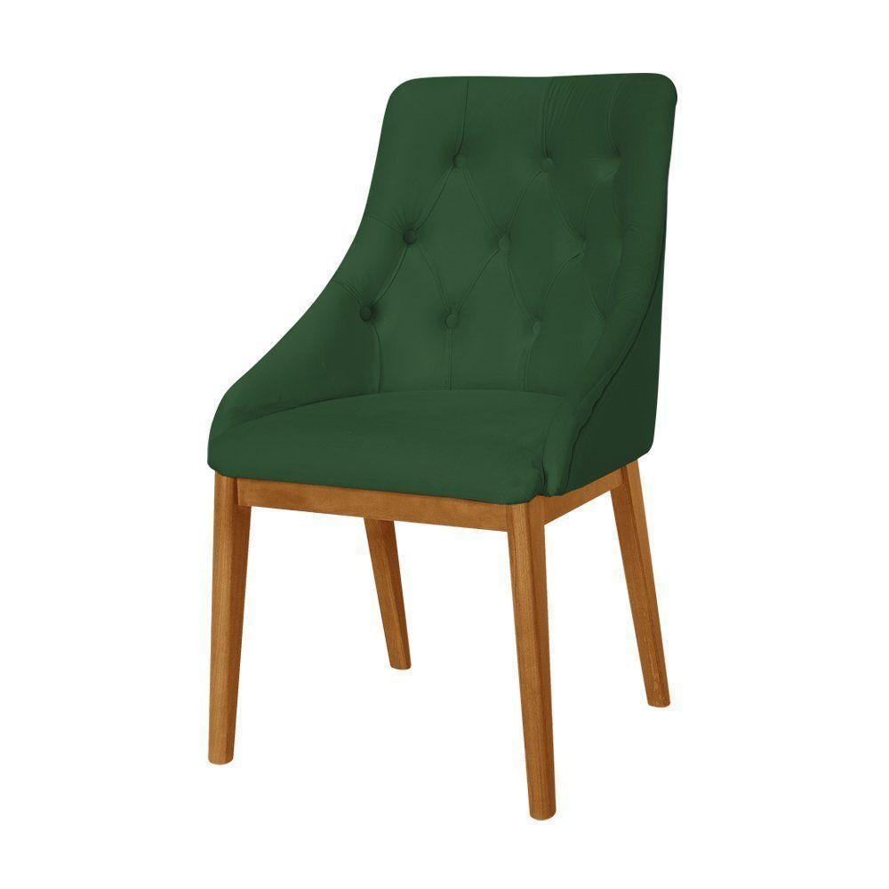 Kit 2 Cadeiras De Jantar Luxo Estofada Elisa Anatômica Capitonê Veludo Verde Base Madeira Maciça Mel - 2