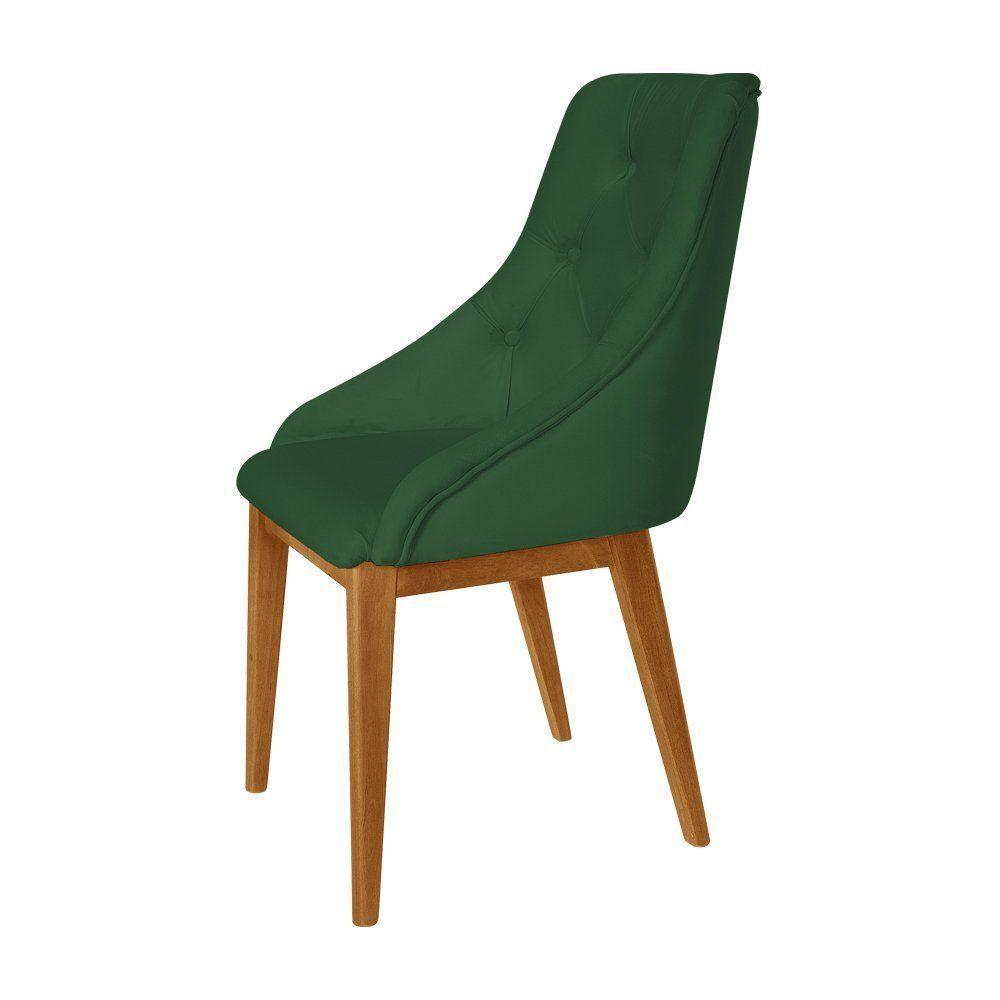 Kit 2 Cadeiras De Jantar Luxo Estofada Elisa Anatômica Capitonê Veludo Verde Base Madeira Maciça Mel - 3