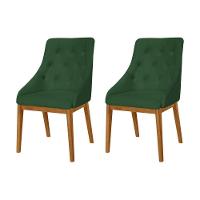 Kit 2 Cadeiras De Jantar Luxo Estofada Elisa Anatômica Capitonê Veludo Verde Base Madeira Maciça Mel - 1