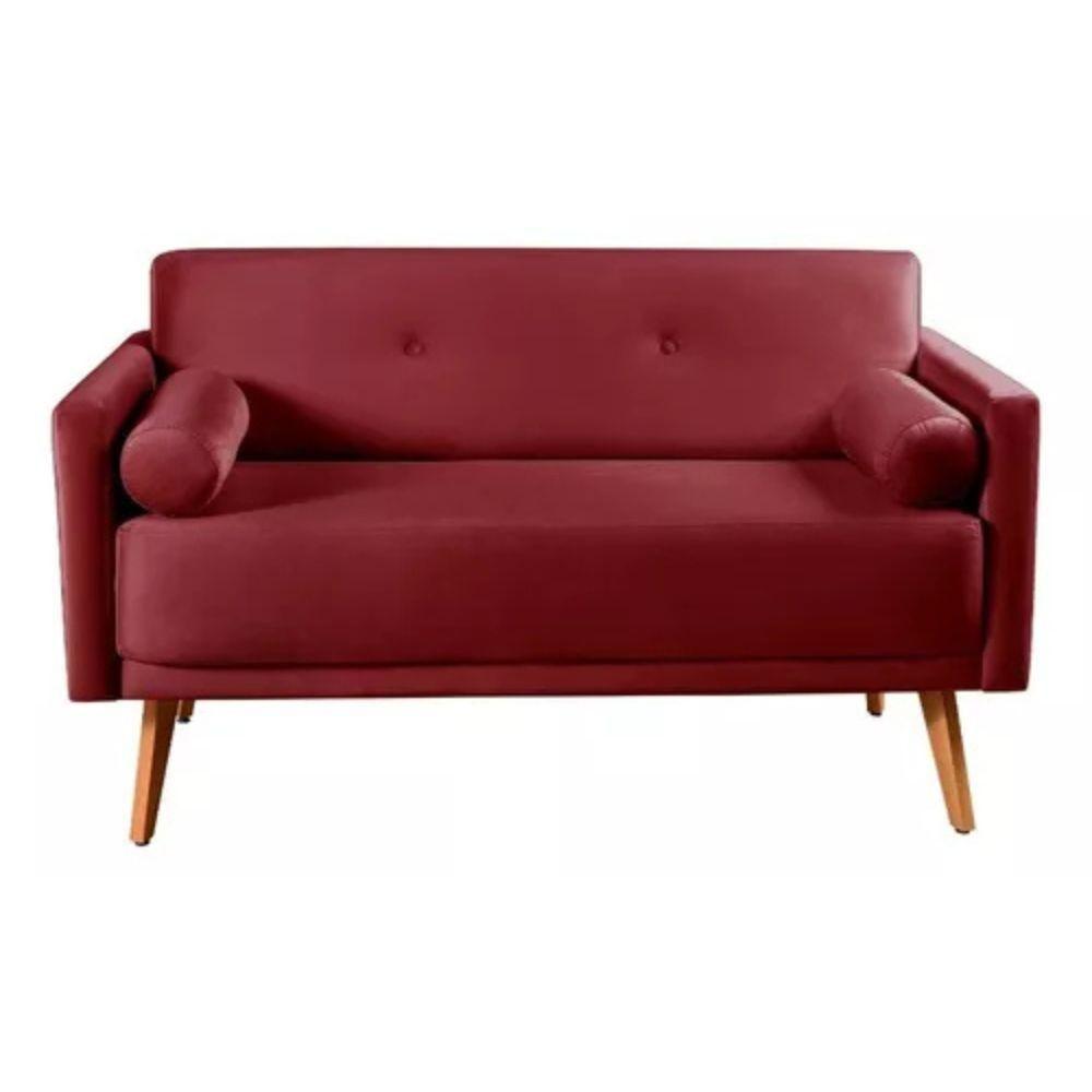 Sofá 2 Lugares Luma Suede Bordô Com Pés Em Madeira 1,40m - 1