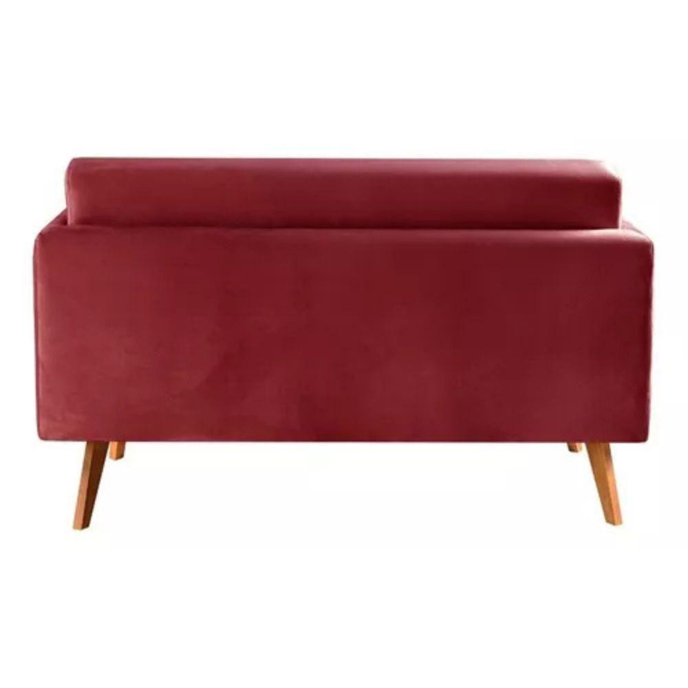 Sofá 2 Lugares Luma Suede Bordô Com Pés Em Madeira 1,40m - 2