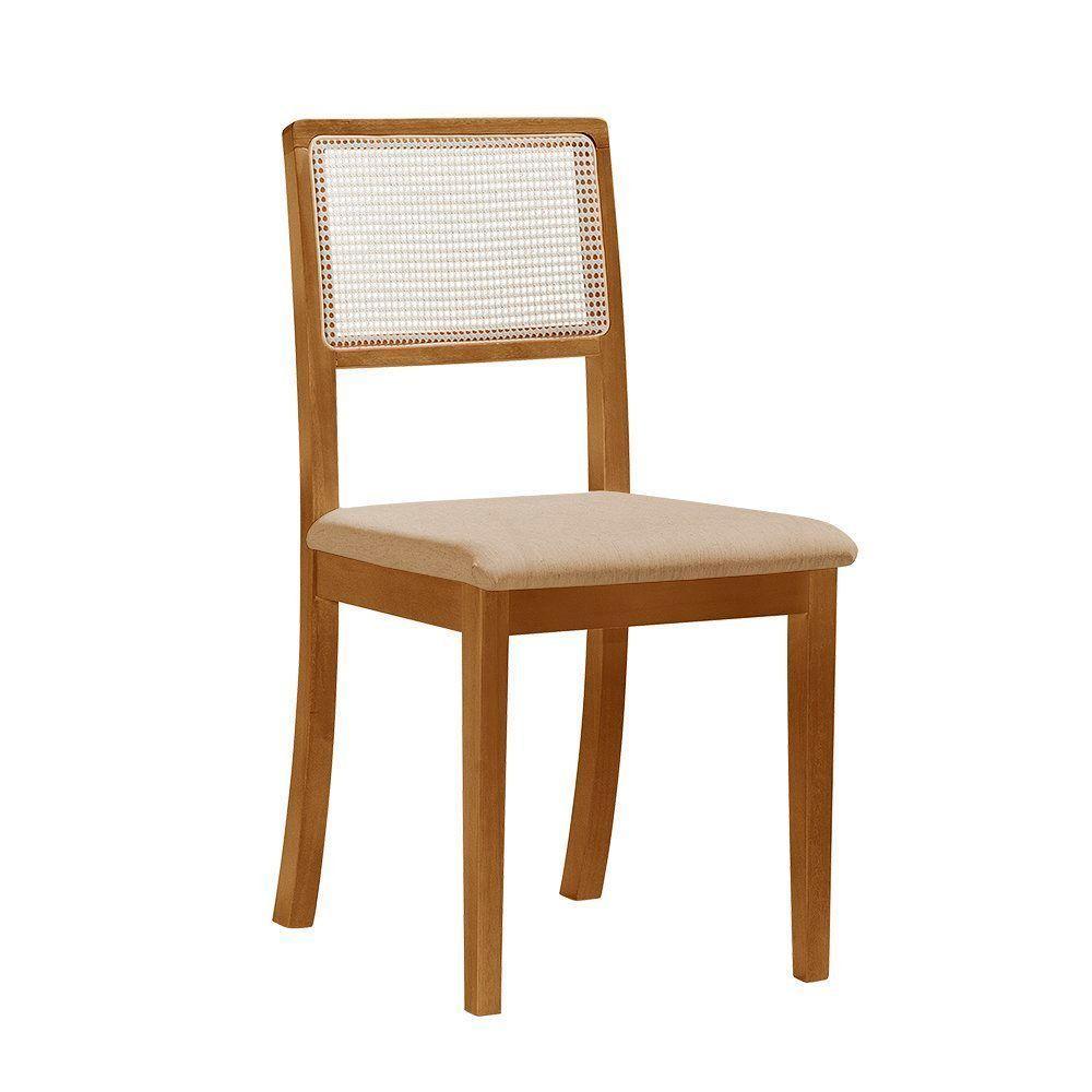 Kit 2 Cadeiras De Jantar Luxo Madeira Maciça Mel Encosto Telinha Palha Estofada Linho Bege Rubi - 2