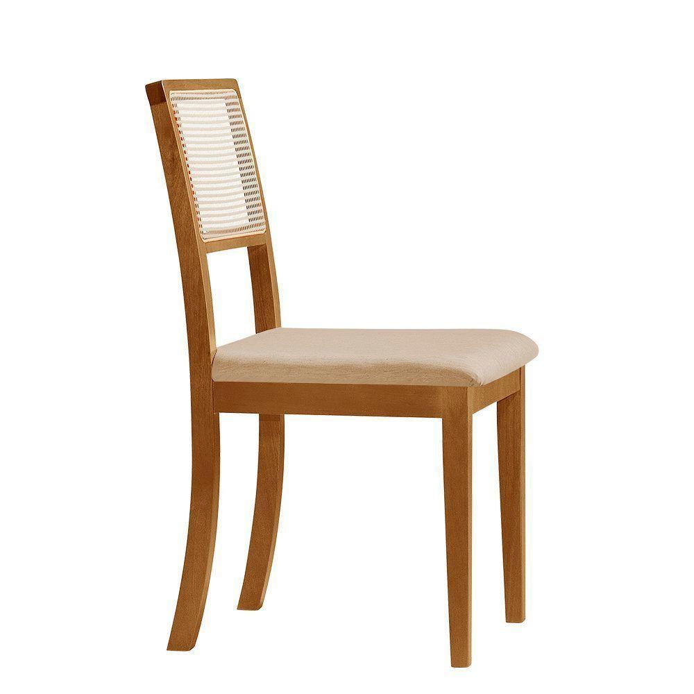 Kit 2 Cadeiras De Jantar Luxo Madeira Maciça Mel Encosto Telinha Palha Estofada Linho Bege Rubi - 3