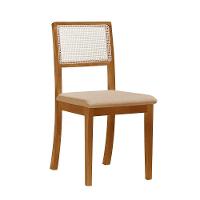 Kit 2 Cadeiras De Jantar Luxo Madeira Maciça Mel Encosto Telinha Palha Estofada Linho Bege Rubi - 2