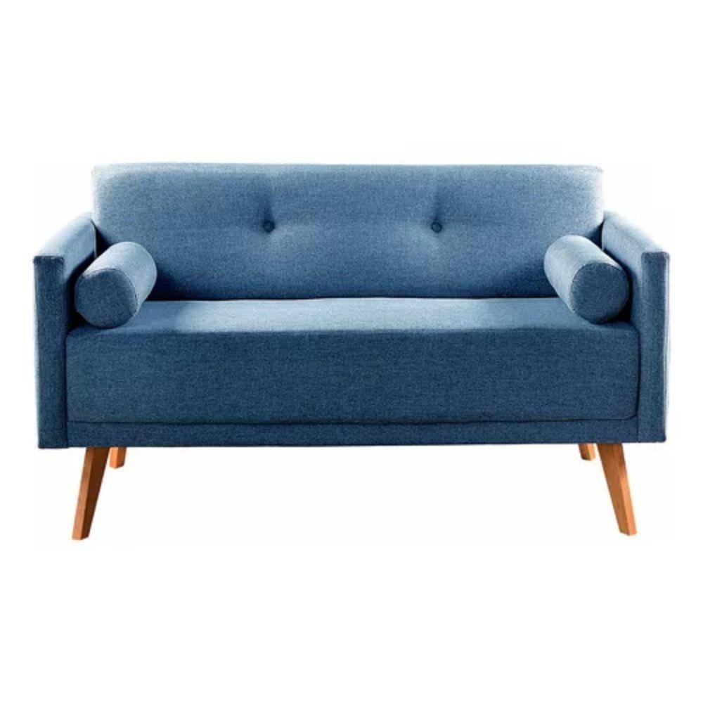 Sofá 2 Lugares Luma Linho Azul Com Pés Em Madeira 1,40m - 4