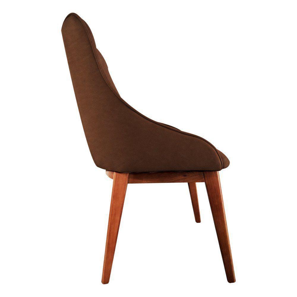 Kit 2 Cadeiras De Jantar Luxo Estofada Elisa Anatômica Couro Pu Caramelo Base Madeira Maciça Mel - 3